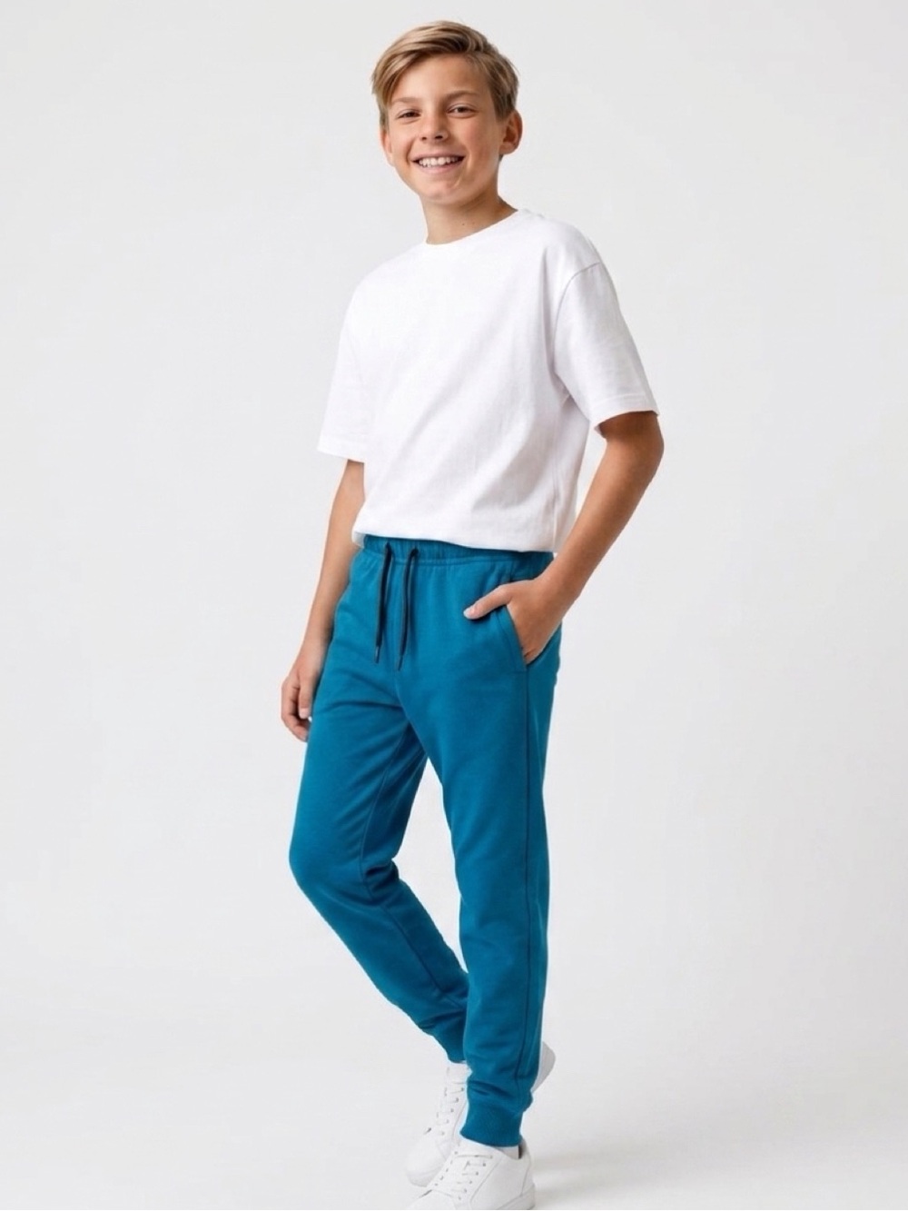 Kids Teal Jogger Pants with Drawstring Waist